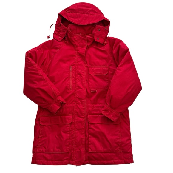 Vintage 90s Eddie Bauer Goose Down Red Snow Insulated Heavy Hooded Jacket Medium - Picture 2 of 15